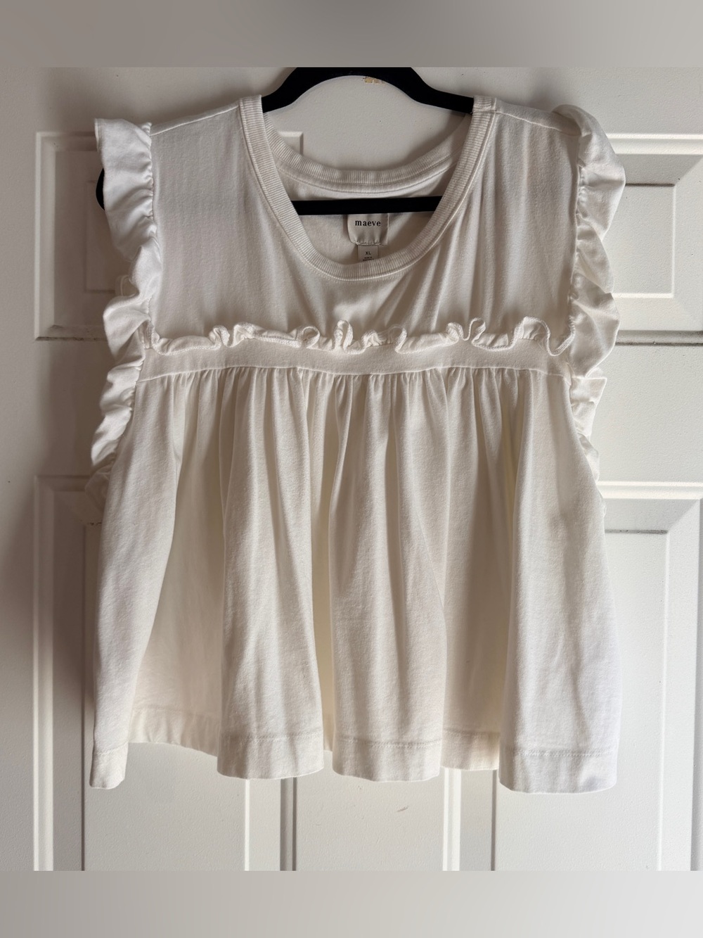 Maeve Anthropologie white boxy top size XL ruffle detail